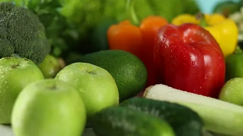 Composition with organic vegetables on the wooden table Stock-Footage 68842233