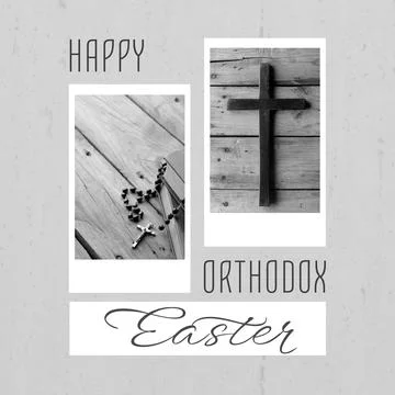 Composition of orthodox easter text over cross and rosary Stock Illustration