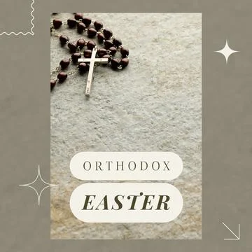 Composition of orthodox easter text over cross and rosary Stock Illustration