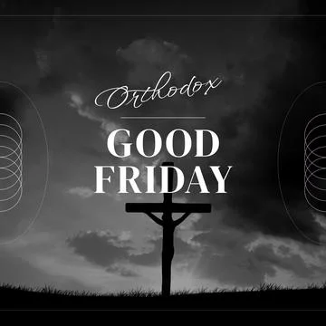 Composition of orthodox good friday text over clouds and cross Stock Illustration