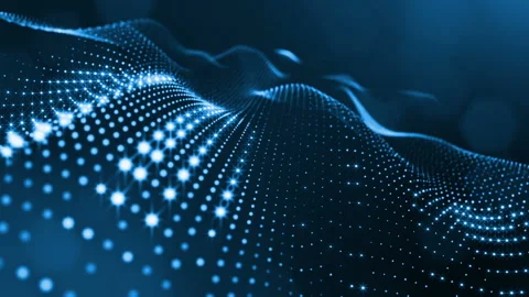 Composition with oscillating luminous particles that form surface. Abstract Stock-Footage 102032224