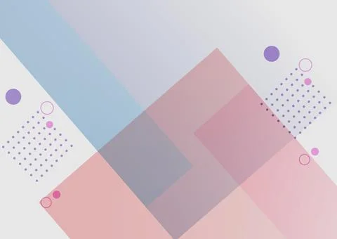 Composition of overlayed pink and blue rectangles and purple dots on grey Stock Illustration