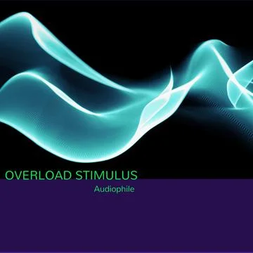 Composition of overload stimulus audiophile text over blue waves on black Stock Illustration