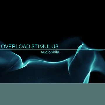Composition of overload stimulus audiophile text over blue waves on black Stock Illustration