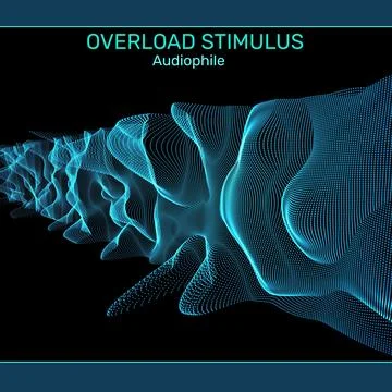 Composition of overload stimulus audiophile text over blue waves on black Stock Illustration