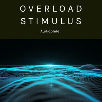 Composition of overload stimulus audiophile text over blue waves on black Stock Illustration