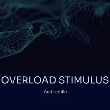 Composition of overload stimulus audiophile text over blue waves on black Stock Illustration