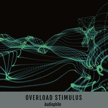 Composition of overload stimulus audiophile text over green waves on black Stock Illustration