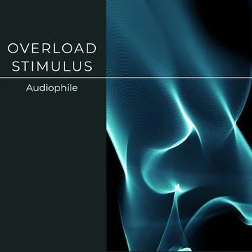 Composition of overload stimulus audiophile text over blue waves on black Stock Illustration