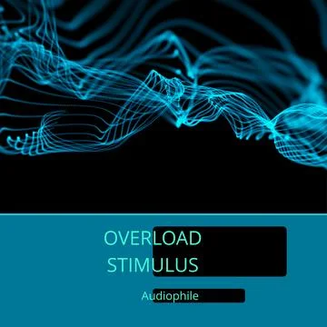 Composition of overload stimulus audiophile text over blue waves on black Stock Illustration