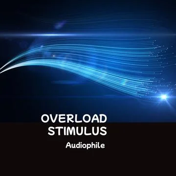 Composition of overload stimulus audiophile text over blue light trails on black Stock Illustration