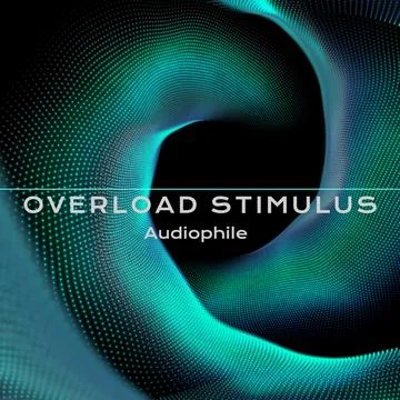 Composition of overload stimulus audiophile text over green waves on black Stock Illustration