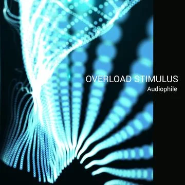 Composition of overload stimulus audiophile text over blue waves on black Stock Illustration