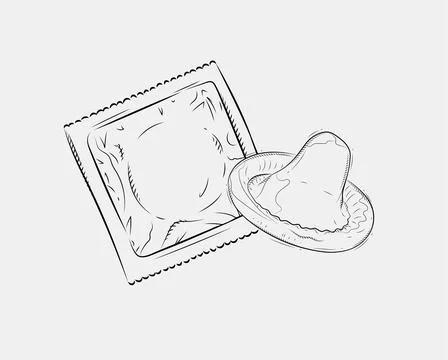 Composition of packed and unpacked condom Stock Illustration