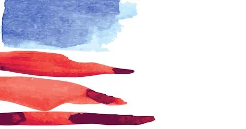 Composition of painterly blue rectangle and red stripes of american flag, on Stock Photos