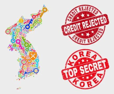 Composition of Passkey Korea Map and Distress Credit Rejected Watermark Stock Illustration