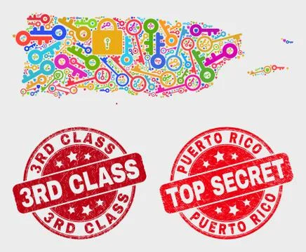 Composition of Passkey Puerto Rico Map and Distress 3Rd Class Seal Stock Illustration