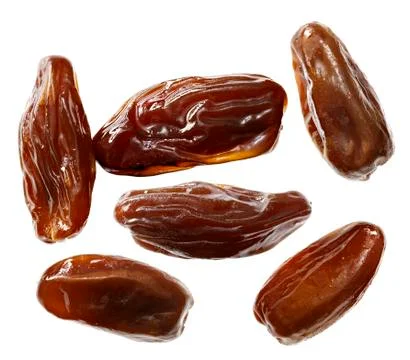 Composition of peeled fresh dates Stock Photos