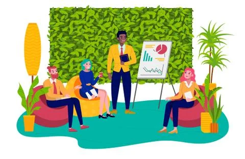 Composition people communicate in office, report manager by workers, design 스톡 일러스트