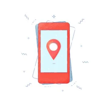 Composition with phone and map pointer. Banner with location mark.  Vector il Stock Illustration