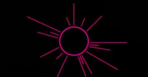 Composition of pink cricle with lines on black background Stock Photos