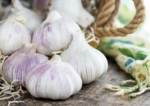 Composition of pink garlic Stock Photos