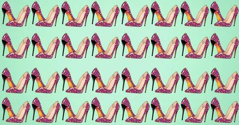 Composition of pink leopard pattern stiletto shoes repeated in rows, on pale Stock Illustration