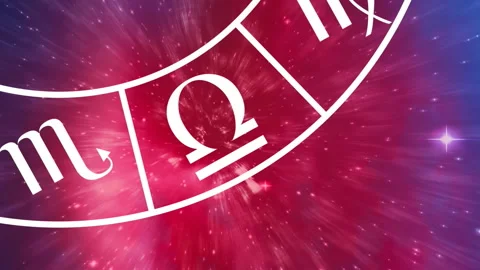 Composition of pisces star sign symbol in spinning zodiac wheel over glowing Vídeo Stock 312532476