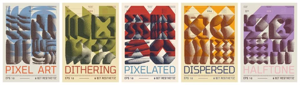 Composition of pixel gradation elements, abstract ornament with dithering f.. Stock Illustration