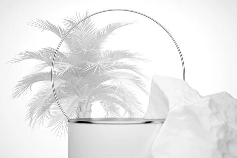 Composition podium with palm tree and stone in white color Stock Illustration