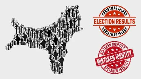Composition of Poll Christmas Island Map and Scratched Mistaken Identity Stamp Stock Illustration