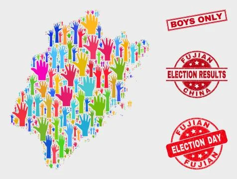 Composition of Poll Fujian Province Map and Distress Boys Only Stamp Illustrazione stock
