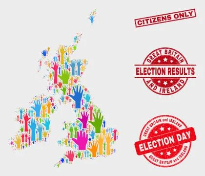 Composition of Poll Great Britain and Ireland Map and Scratched Citizens Only Stock Illustration
