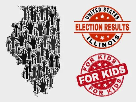 Composition of Poll Illinois State Map and Scratched For Kids Seal Stock Illustration