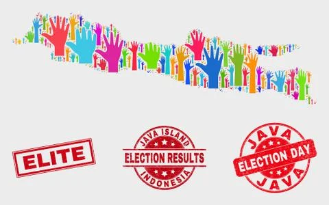 Composition of Poll Java Island Map and Scratched Elite Stamp Seal イラスト素材