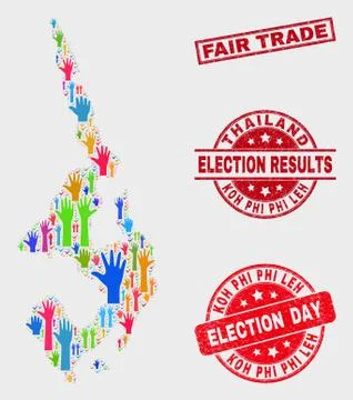 Composition of Poll Koh Phi Leh Map and Distress Fair Trade Watermark Stock Illustration