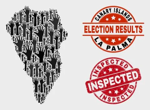 Composition of Poll La Palma Island Map and Scratched Inspected Stamp Seal 스톡 일러스트