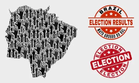 Composition of Poll Mato Grosso Do Sul State Map and Grunge Election Watermark Stock Illustration