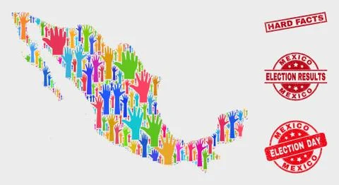 Composition of Poll Mexico Map and Scratched Hard Facts Watermark Stock Illustration