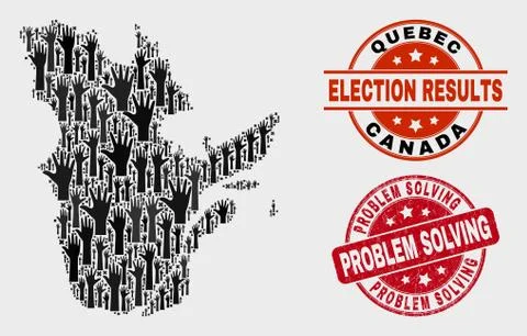 Composition of Poll Quebec Province Map and Scratched Problem Solving Seal 스톡 일러스트