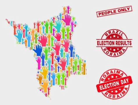 Composition of Poll Roraima State Map and Distress People Only Seal Stock Illustration