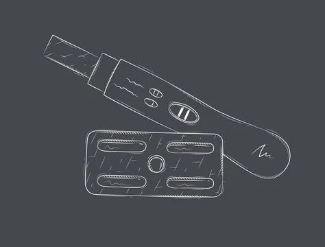 Composition of pregnancy or ovulation test and birth control pill black Stock Illustration