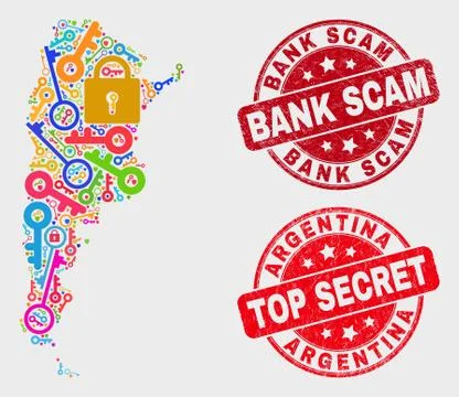 Composition of Privacy Argentina Map and Distress Bank Scam Stamp Seal Stock Illustration