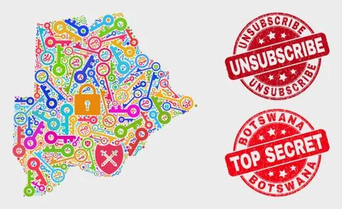 Composition of Privacy Botswana Map and Distress Unsubscribe Watermark Stock Illustration