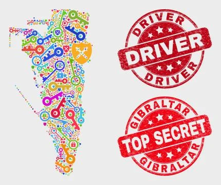 Composition of Privacy Gibraltar Map and Grunge Driver Stamp Stock Illustration