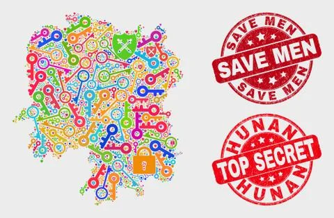 Composition of Privacy Hunan Province Map and Distress Save Men Watermark Illustrazione stock