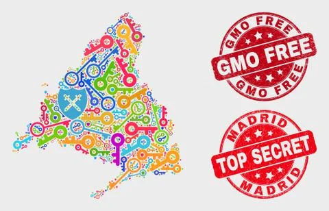 Composition of Privacy Madrid Province Map and Grunge GMO Free Watermark 스톡 일러스트
