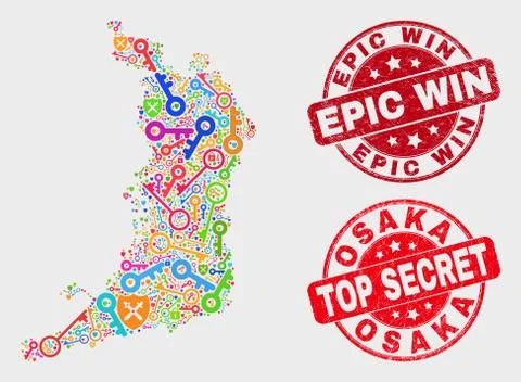 Composition of Privacy Osaka Prefecture Map and Grunge Epic Win Watermark Illustrazione stock