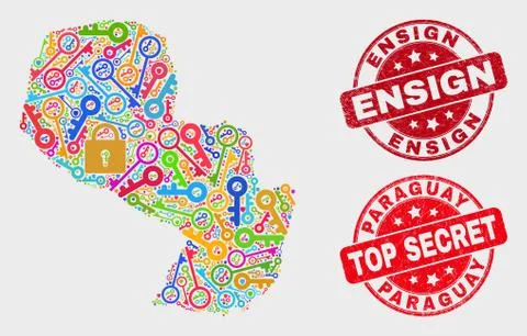Composition of Privacy Paraguay Map and Grunge Ensign Watermark Ilustração Stock