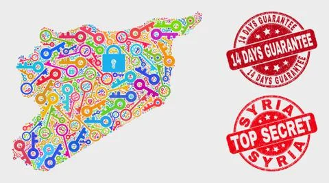 Composition of Privacy Syria Map and Scratched 14 Days Guarantee Watermark Stock Illustration